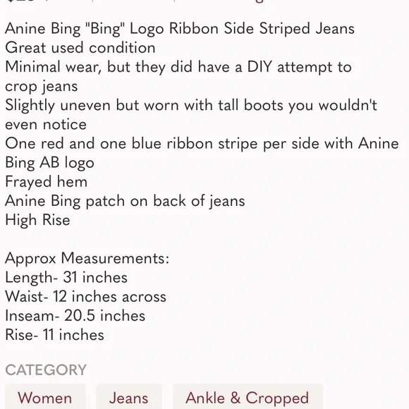 Anine Bing "Bing" Logo Ribbon Side Striped Denim Jeans - Picture 8 of 8